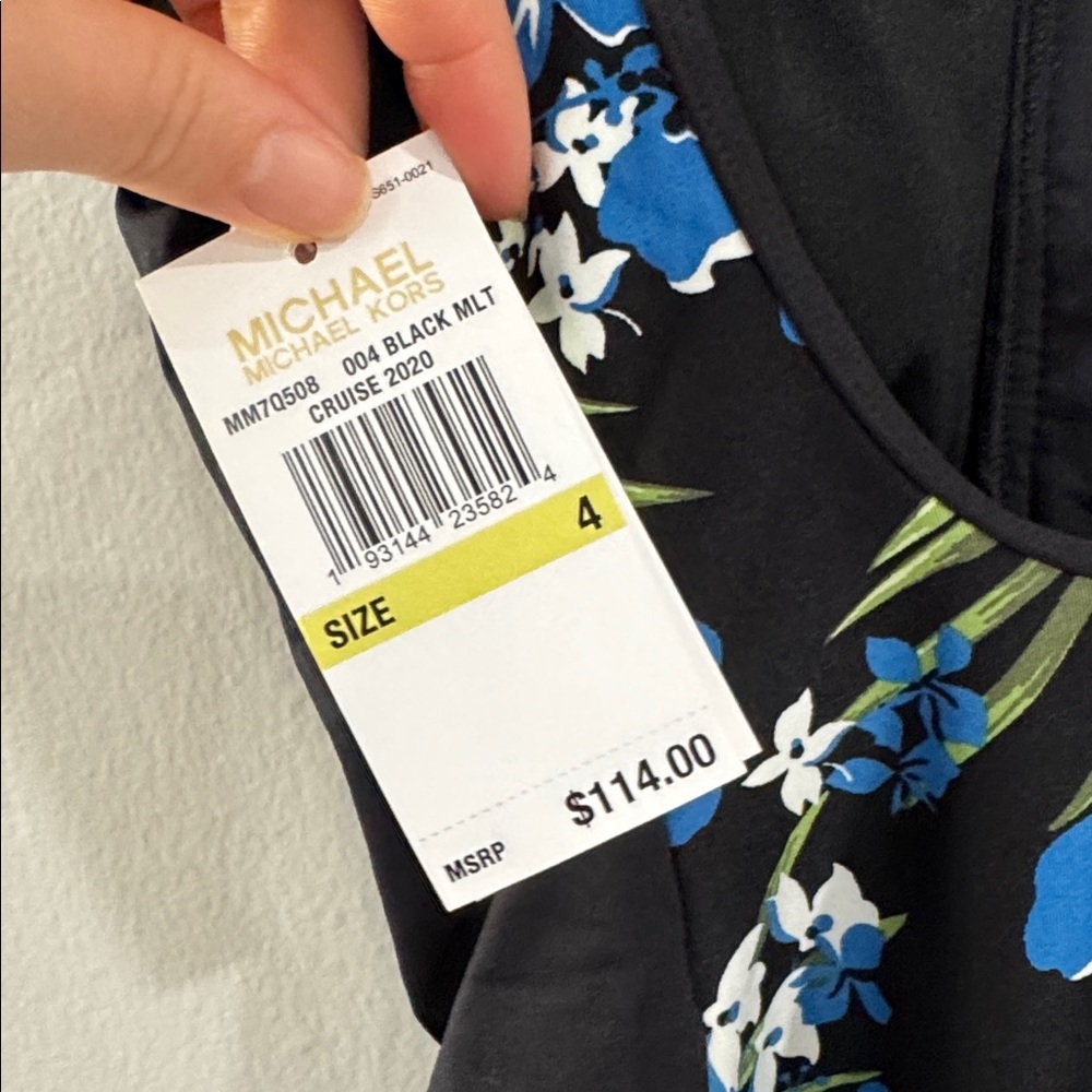 NWT Michael Kors Blue and black Floral Swim zipper One Piece - Picture 5 of 6